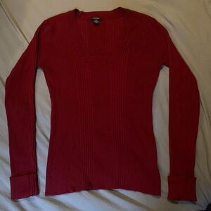 Majora Burgundy Red V-Neck Ribbed Long Sleeve Top